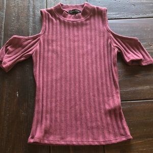 Kendall and Kylie Maroon Open-Shoulder Shirt